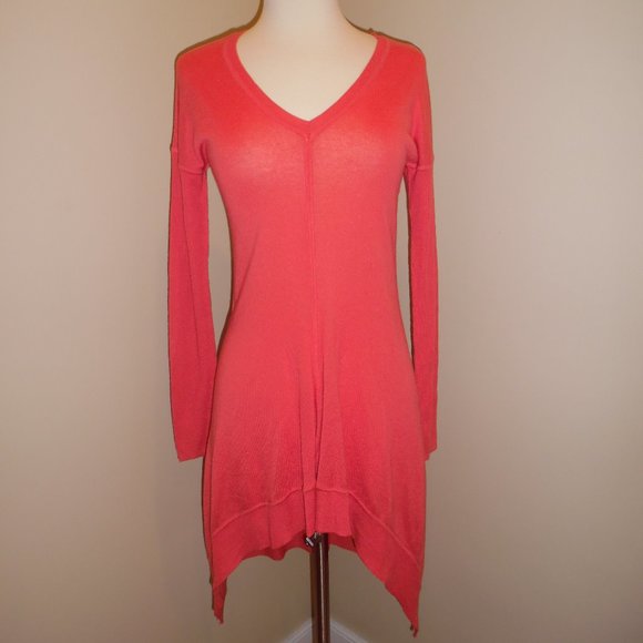 NWT BEBE Cashmere Silk Orange Coral Sweater dress Tunic Asymmetric Dress - Picture 1 of 8